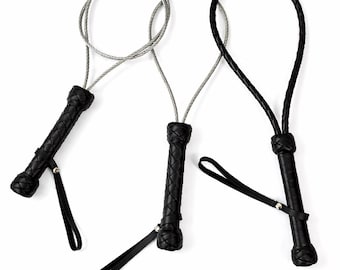 Kit de látigo de cable de acero de 3 piezas con mango de cuero trenzado - Hecho a mano
