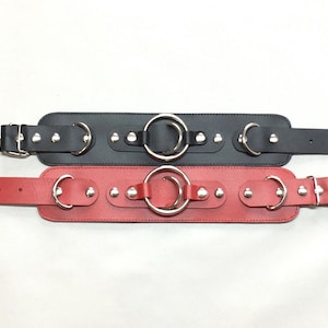 Leather Collar Dual Ring -  Handmade