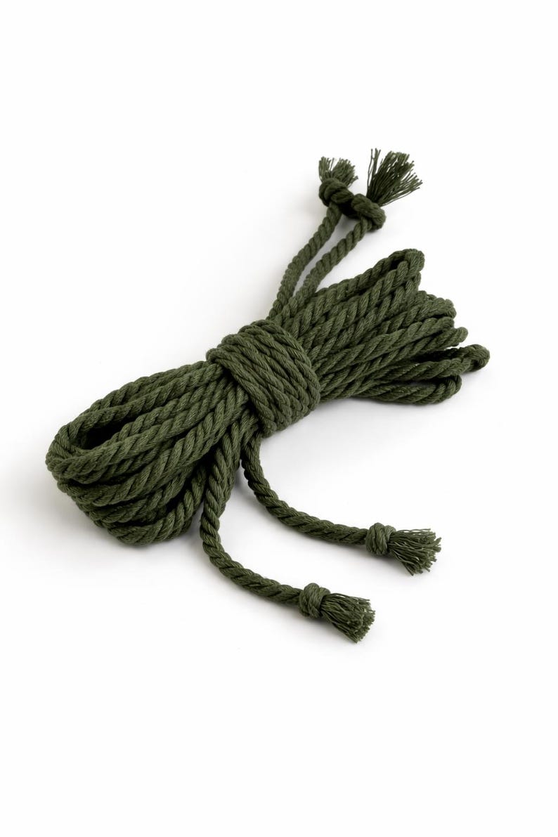 Shibari Cotton Bondage Rope 26ft 6mm, Soft Natural Rope for Beginners Dark Green