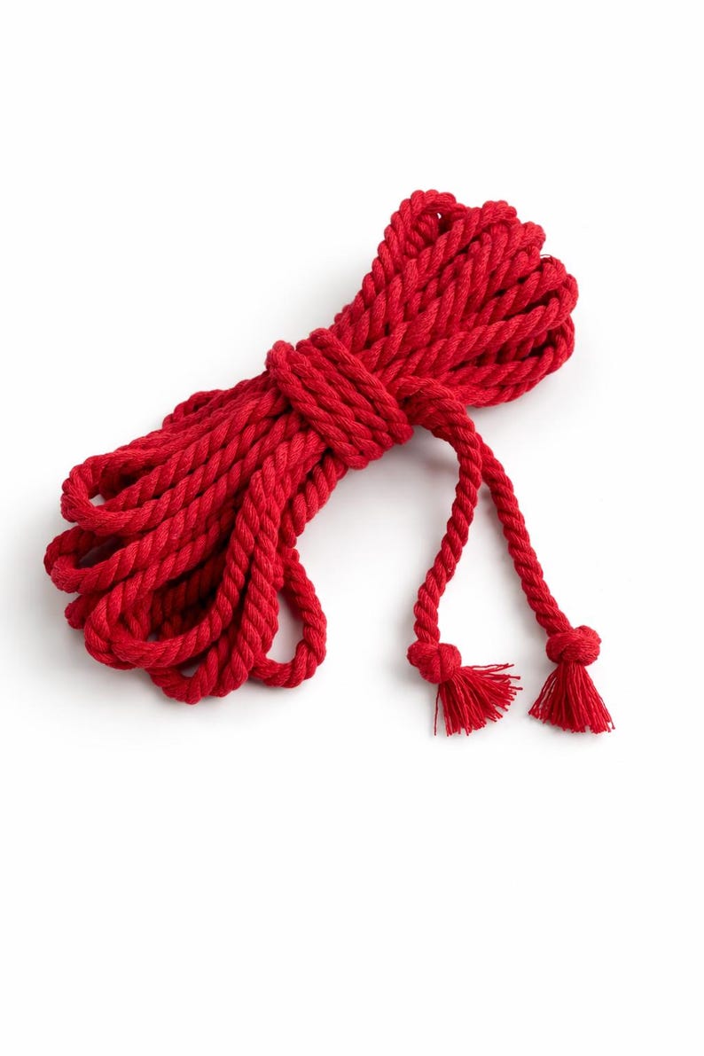 Shibari Cotton Bondage Rope 26ft 6mm, Soft Natural Rope for Beginners Red