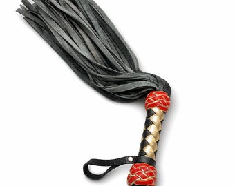 Leren flogger met 50 staarten, heavy-duty zweepslageffect - handgemaakt