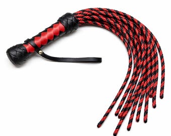 Leather Flogger 9 Tail Braided - Genuine Leather Whip, Impact play