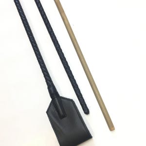 Leather Set Riding Crop Bamboo Cane Spanking Twig 29,5&quot; - Handmade