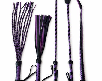 Leather Flogger Set, Riding Crop & Cat O Nine Tails - Handmade Leather Whip