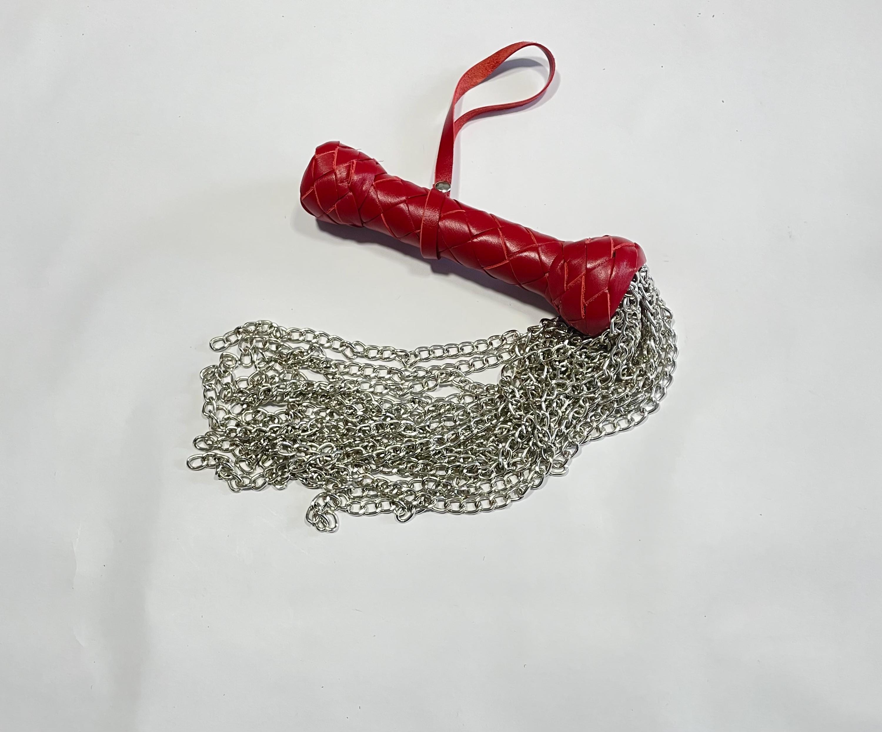 Heavy Chain Flogger 18,8" Spanking Metal Whip Braided Leather Handle ...