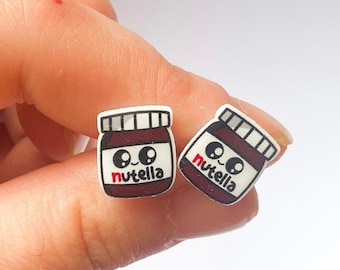 Nutella Stud Earrings, Miniature Food Earring,Dessert Lover stud,Unique Nutella Gift,Mini Nutella Jar Studs,Chocolate Lover Jewelry