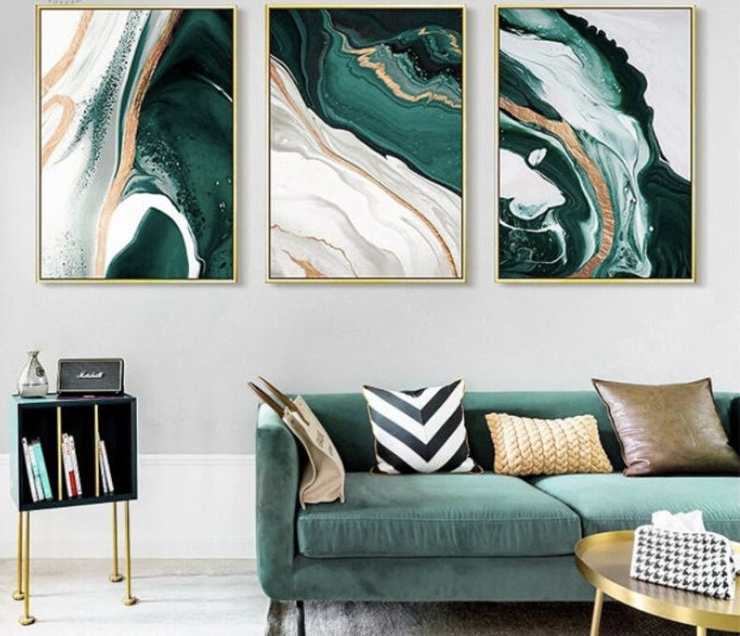 Modern Abstract Gold Foil Lines Green Canvas Paintings for - Etsy