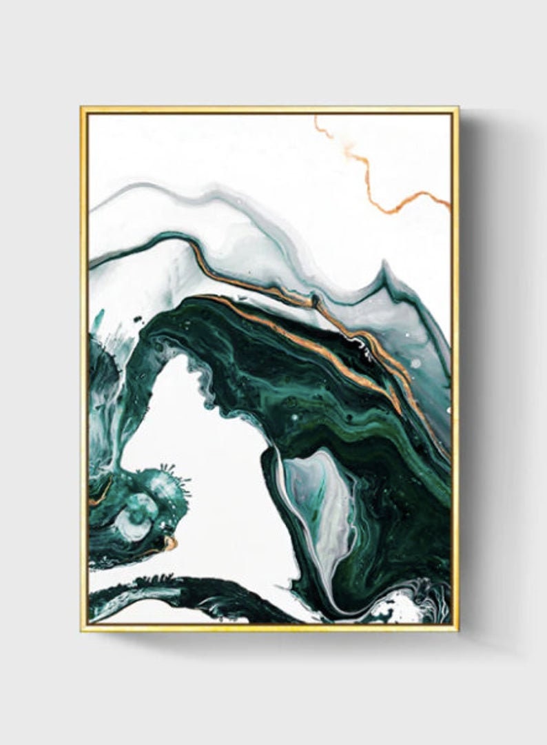 Modern Abstract Gold Foil Lines Green Canvas Paintings for - Etsy