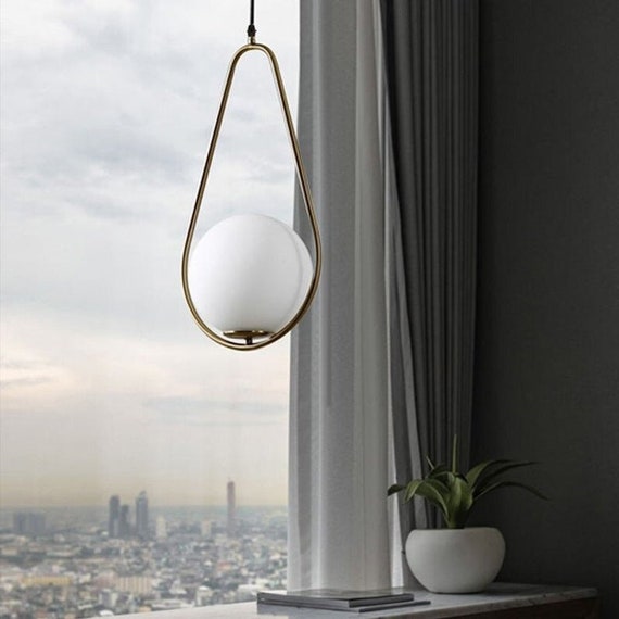 Nordic Glass Ball Pendant Lights Vintage Gold Circle Modern Led