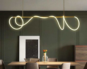 Modern Long Pendant Hose Led Chandelier in Gold or Black for Dining Living Room and Kitchen