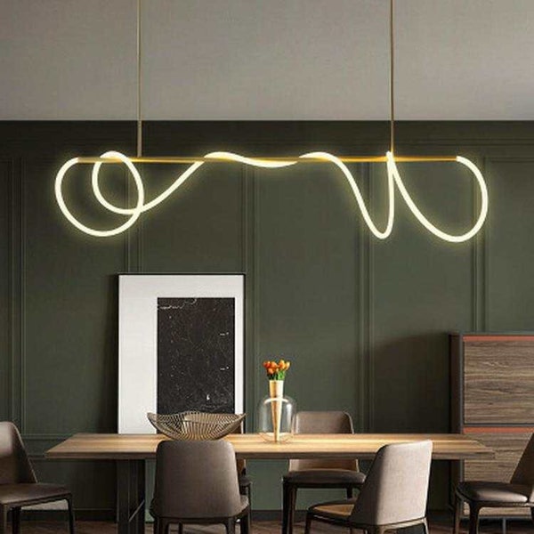 Modern Long Pendant Hose Led Chandelier in Gold or Black for Dining Living Room and Kitchen