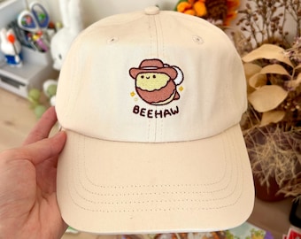 Gorra de béisbol vaquera Beehaw Bee: gorra beige de algodón bordada