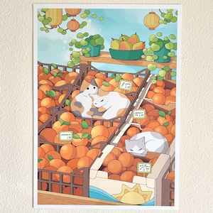 Cats in Oranges Art Print | Cute Wall Art | 10x14