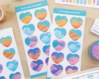 Cloudy Sky Sunset Journaling Deco Sticker Sheet - Heart Shaped Stickers