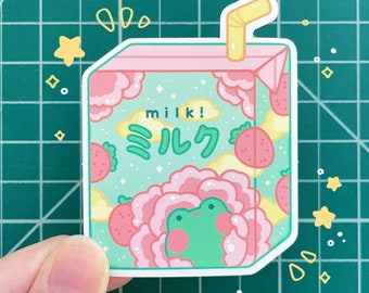 Cute Frog Drink Vinyl Matte Sticker - Die Cut Stickers | Holographic | Laptop, Water Bottle, Planner Stickers