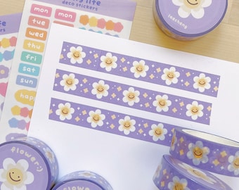 Smile Flower Purple Washi Tape - 15mm x 10m