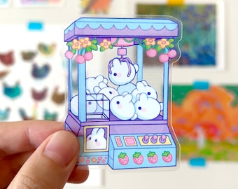 Bunny Claw Machine Arcade Clear Sticker - Die Cut Stickers | Laptop, Water Bottle, Planner Stickers