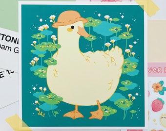 Duck in Bucket Hat Art Print (Teal) | Cute Wall Art