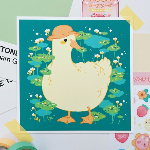 Duck in Bucket Hat Art Print (Teal) | Cute Wall Art