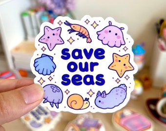 Save Our Seas Sticker / Ocean Conservation / Transparent Waterproof Vinyl Sticker