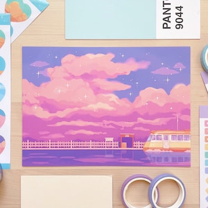 Sunset Clouds Landscape Art Print Cute Wall Art 5x7 Postcard image 1