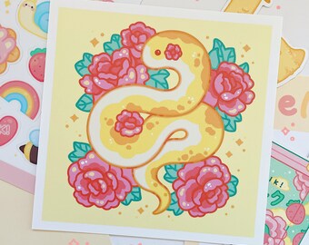 Floral Snake Art Print | Cute Wall Art