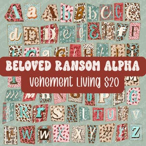 Ransom Letter Alphabet PNG Pack | Utklippta bokstäver i tidningsstil | Collage Clipart för Procreate Canva Photoshop | Google Drive