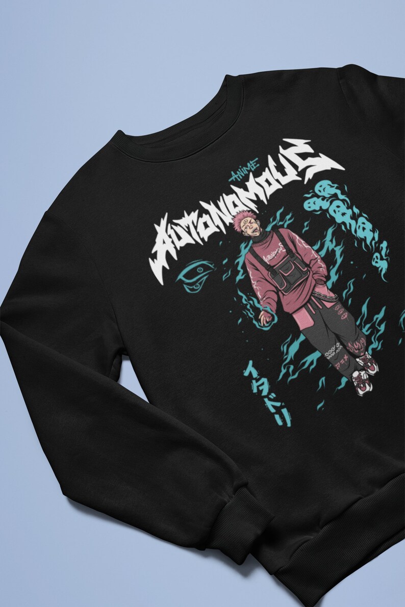Peut inclure: Sweat-shirt noir avec un imprim&eacute; graphique blanc d'un personnage d'anime aux cheveux roses sur un fond bleu et blanc. Le texte "ANIME AUTOMATON" est imprim&eacute; en blanc sur le sweat-shirt.