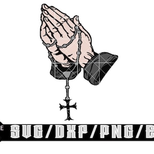 Praying Hands Holding A Rosary / Layered Digital Downloads for Cricut, Silhouette Etc.. Svg| Eps| Dxf| Png| Files