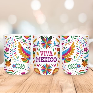 Viva Mexico / Mexican Flowers | Birds •  15oz Mug Sublimation Wrap • Colorful Mexican Folk Art • 1-PNG File -Digital download