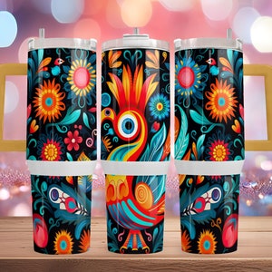 Mexican Traditional Flowers • 40oz Tumbler Wrap • Colorful Mexican Folk Art • 40oz Quencher Wrap Design • Png File  • Digital Download