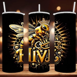 Bijenkoningin | Koningin van de bijenkorf | 20 oz skinny rechte beker wrap sublimatieontwerp | Ai-afbeelding | PNG-bestand | ALLEEN digitale download!