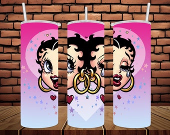 20 oz Skinny Tumbler Wrap • Boop Girl/ Smile Now- Cry Later • Digital Art/ Ai Image • Sublimation Design • PNG file