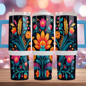 Mexican Traditional Flowers • 40oz Tumbler Wrap • Colorful Mexican Folk Art • 40oz Quencher Wrap Design • Png File  • Digital Download