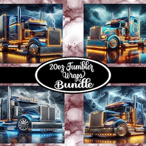 4-Blue Semi Truck Tumbler Wraps | 20oz Skinny Straight Tumbler Wraps ~ Sublimation Design | Ai Images | PNG Files| Digital Downloads ONLY!