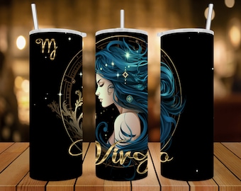 20 oz Skinny Tumbler Wrap • Virgo Zodiac Sign • AI Image • Sublimation Design • PNG file