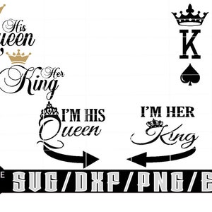 Su reina / Su rey / Rey y reina / Descargas digitales en capas para Cricut, Silhouette, etc. Archivos SVG/EPS/DXF/PNG
