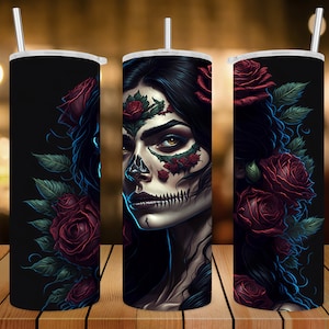 Envoltorio para vaso delgado de 20 oz • Día de los Muertos • Diseño de sublimación • Archivo PNG