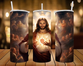 20 oz Skinny Tumbler Wrap • Digital Art/ Jesus Christ/ Heavenly Father • Sublimation Design • PNG file