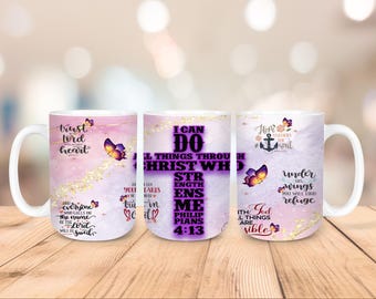 Religious Affirmation/ I Can Do All Things Through Christ Who Strengthens Me • 15oz Mug Sublimation Wrap • 2-PNG Files-Digital download