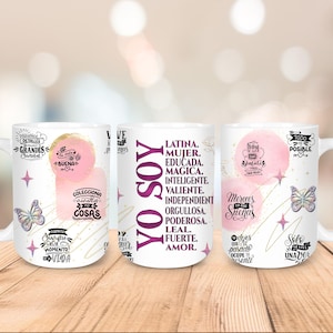 Afirmación diaria en español “Yo soy” • Envoltorio de sublimación para taza de 15 oz • Envoltorio de taza motivacional • 2 archivos PNG (descarga digital)
