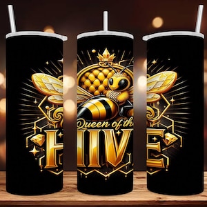 Bijenkoningin | Koningin van de bijenkorf | 20 oz skinny rechte beker wrap sublimatieontwerp | Ai-afbeelding | PNG-bestand | ALLEEN digitale download!