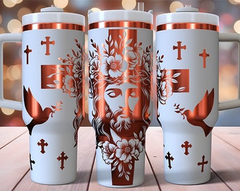 40 oz Laser Engraved Religious/ Jesus Christ Tumbler Wrap  • 40 oz Tumbler Laser File SVG Design • Digital Download Only!