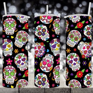 Envoltorio para vaso delgado de 20 oz • Día de los Muertos • Diseño de sublimación • Envoltorio PNG