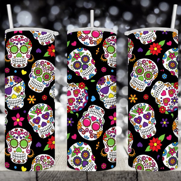 20 oz Skinny Tumbler Wrap • Dia De Los Muertos • Sublimation Design • PNG Wrap