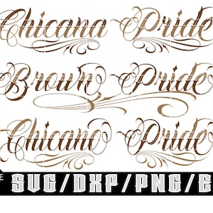 Les 3 fichiers / Chicana, Brown & Chicano Pride / Téléchargements numériques en couches pour Cricut, Silhouette, etc. Svg | Eps| Dxf| png| Fichiers