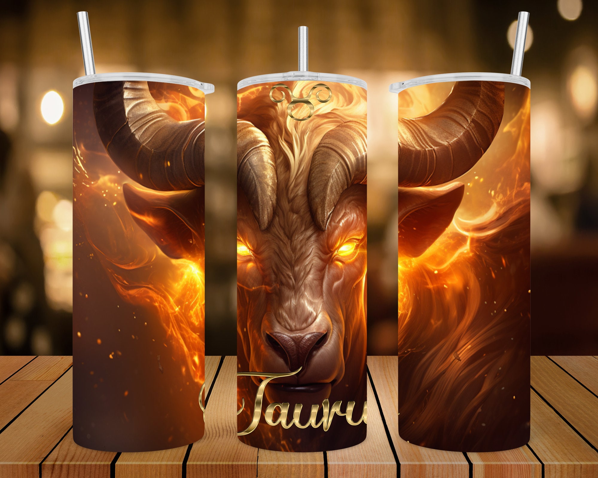 20 oz Skinny Tumbler Wrap • Taurus Zodiac Sign • AI Image • Sublimation Design • PNG file