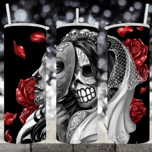 Envoltorio para vaso delgado de 20 oz • Calavera del Día de los Muertos • Diseño de sublimación • Archivo PNG