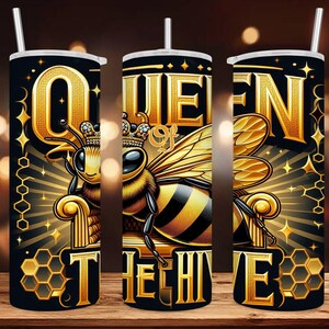 Bijenkoningin | Koningin van de bijenkorf | 20 oz skinny rechte beker wrap sublimatieontwerp | Ai-afbeelding | PNG-bestand | ALLEEN digitale download!