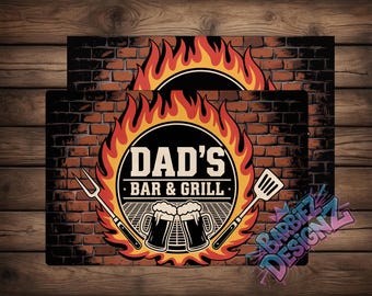 Dad's Bar & Grill | 8 X 12 Png For Metal Sublimation Signs| PNG Graphics for DTF Sublimation | Digital Download | Man Cave Signs